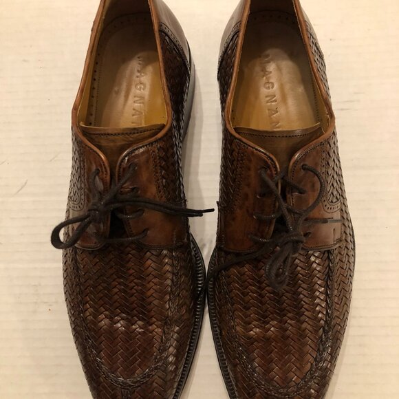 magnanni men\'s brown leather basket weave lace up dress shoes  size: 8.5D main image 5